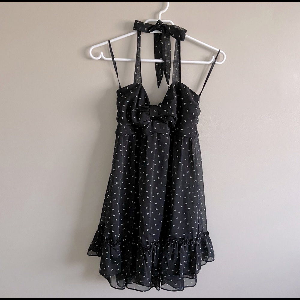 Black Layered Halter Top Dress with Heart Pattern size 3